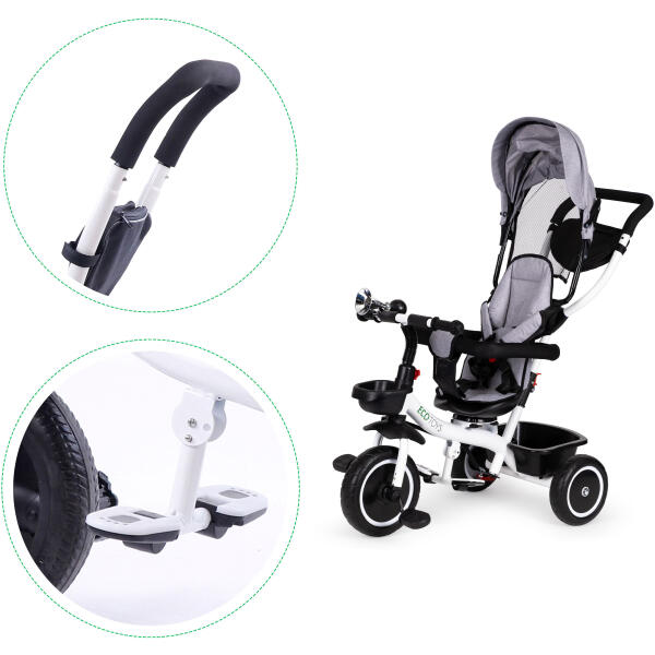 Trehjulssykkel barnevogn 360 roterbar ECOTOYS Grå - Bilde 5