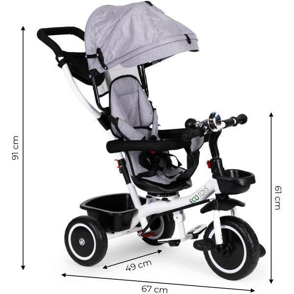 Trehjulssykkel barnevogn 360 roterbar ECOTOYS Grå - Bilde 9