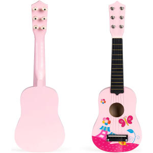Tre-gitar for barn med metallstrenger plektrum ECOTOYS Rosa