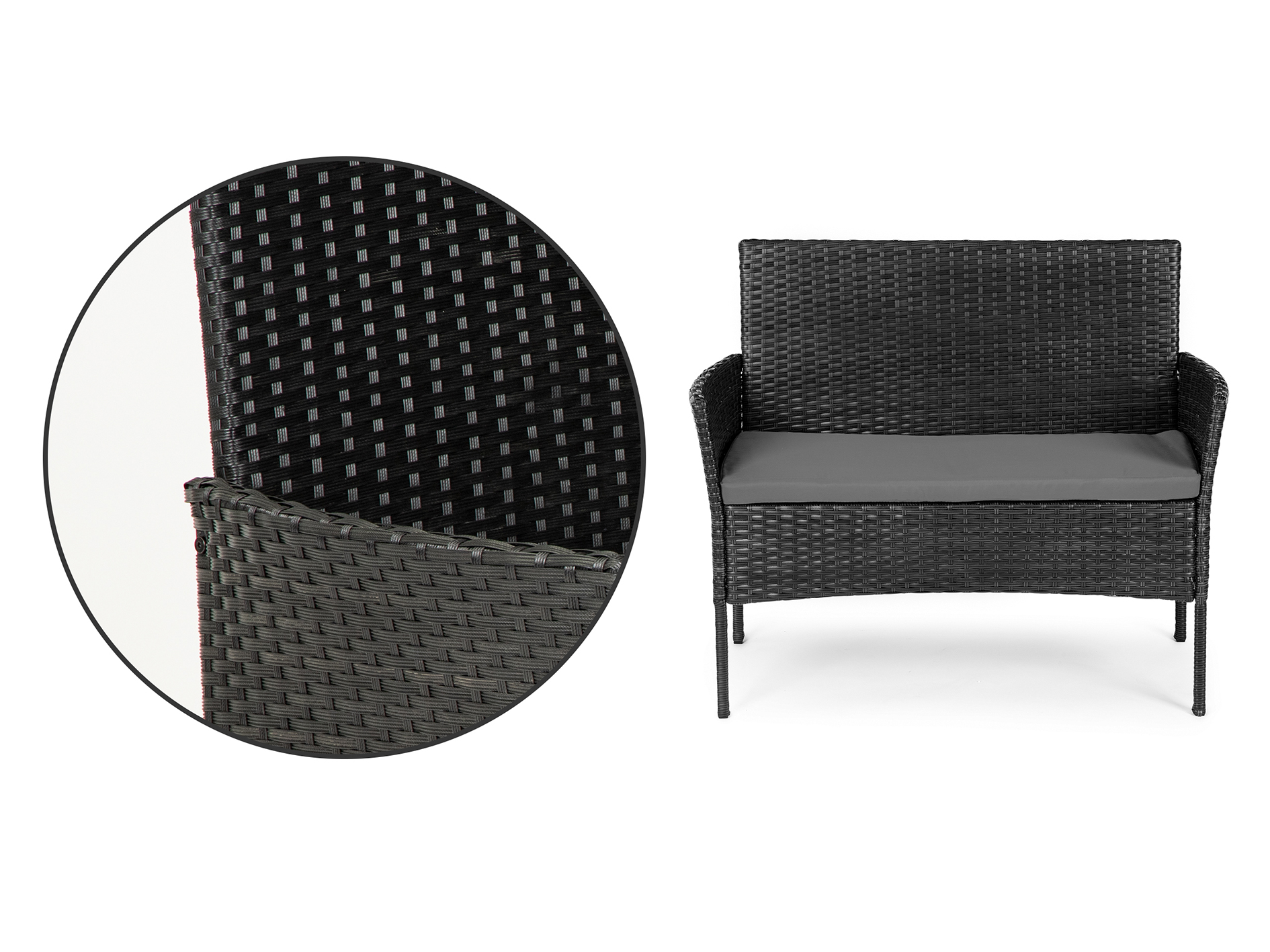 Hagemøbler sett bord med 2 stoler og benk rotting Svart - Bilde 4