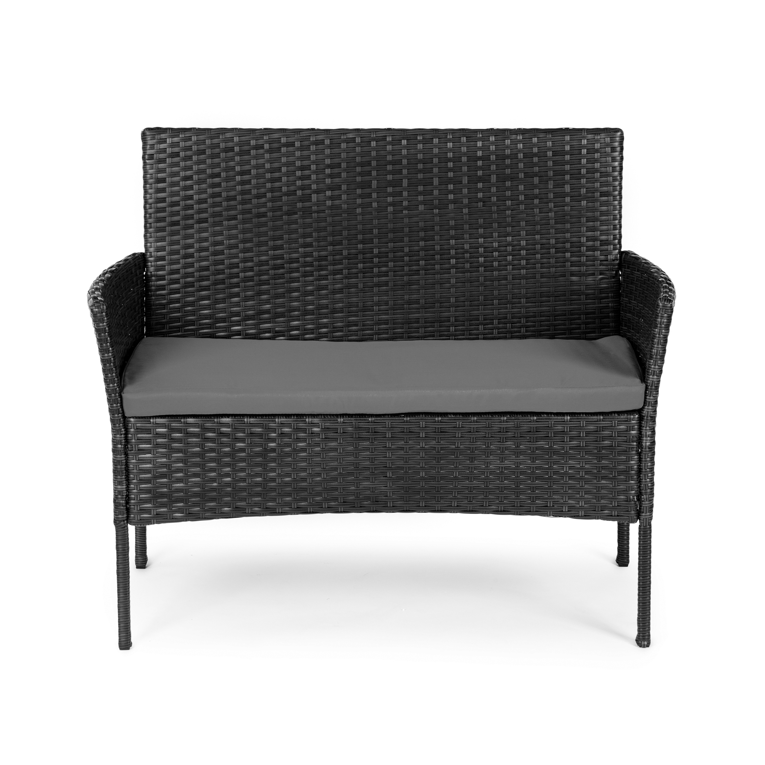 Hagemøbler sett bord med 2 stoler og benk rotting Svart - Bilde 5