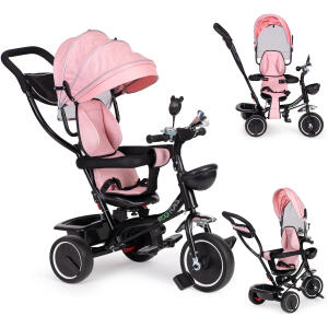 Trehjulssykkel med roterbart sete kalesje ECOTOYS Rosa
