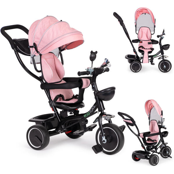 Trehjulssykkel med roterbart sete kalesje ECOTOYS Rosa