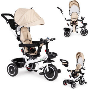 Trehjulssykkel barnevogn 360 roterbar ECOTOYS Beige