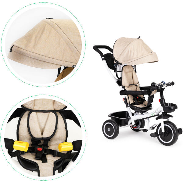 Trehjulssykkel barnevogn 360 roterbar ECOTOYS Beige - Bilde 6