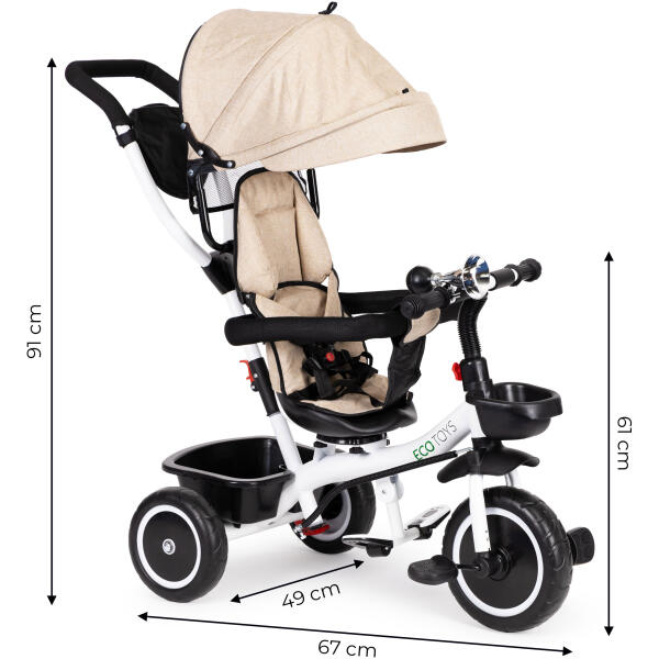 Trehjulssykkel barnevogn 360 roterbar ECOTOYS Beige - Bilde 8