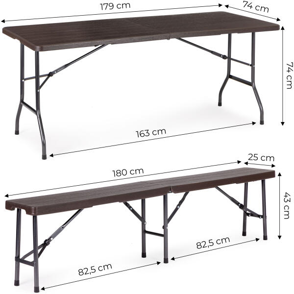 Catering sett bankettbord 180 cm med 2 benker ModernHome Brun - Bilde 10