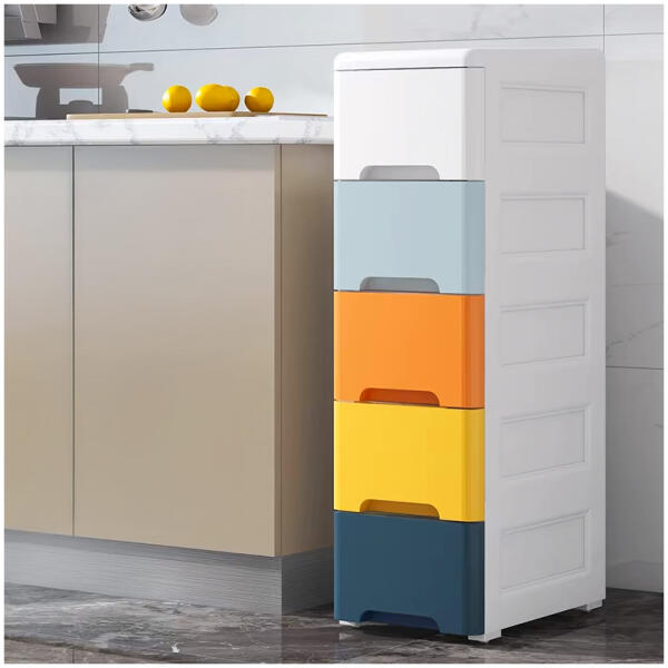 Reol med 5 uttrekkbare skuffer ben med hjul ModernHome - Bilde 6