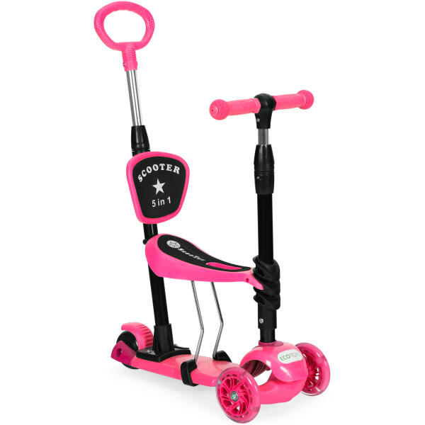 Balansesparkesykkel trehjuls LED 3i1 lysende hjul ECOTOYS Rosa - Bilde 2