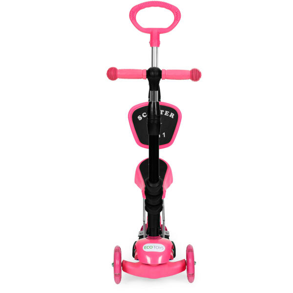 Balansesparkesykkel trehjuls LED 3i1 lysende hjul ECOTOYS Rosa - Bilde 3