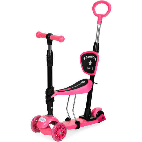 Balansesparkesykkel trehjuls LED 3i1 lysende hjul ECOTOYS Rosa - Bilde 4