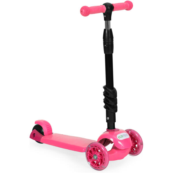 Balansesparkesykkel trehjuls LED 3i1 lysende hjul ECOTOYS Rosa - Bilde 7