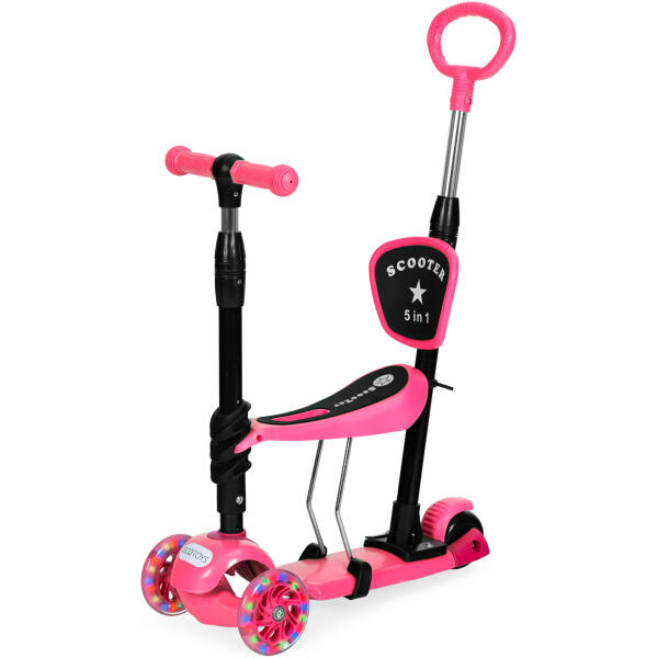 Balansesparkesykkel trehjuls LED 3i1 lysende hjul ECOTOYS Rosa - Bilde 8