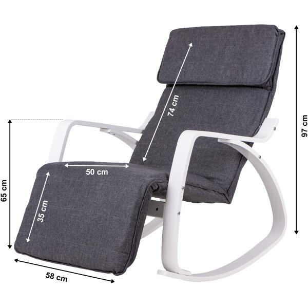 Regulerbar gyngestol med fotskammel hvit ramme ModernHome Hvit - Bilde 5