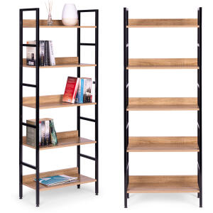 Reol loft høyt 5 hyller metall MDF ModernHome Svart