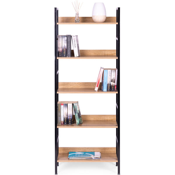 Reol loft høyt 5 hyller metall MDF ModernHome Svart - Bilde 5