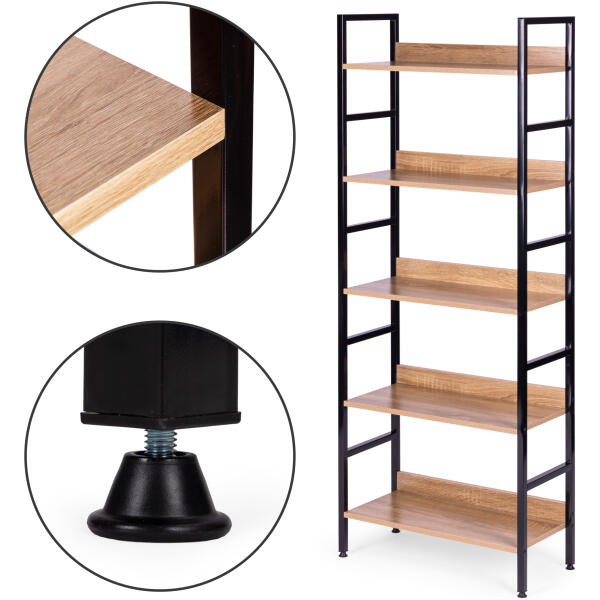 Reol loft høyt 5 hyller metall MDF ModernHome Svart - Bilde 9
