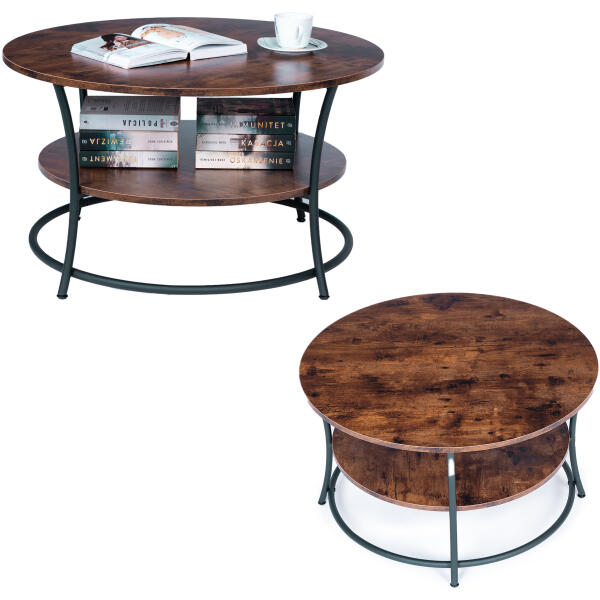 Rundt salongbord med hylle industriell ModernHome