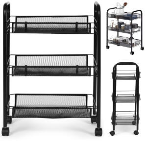 Metallhylle mobil baderom med 3 hyller hjul ModernHome Svart