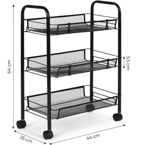 Metallhylle mobil baderom med 3 hyller hjul ModernHome Svart - Bilde 10