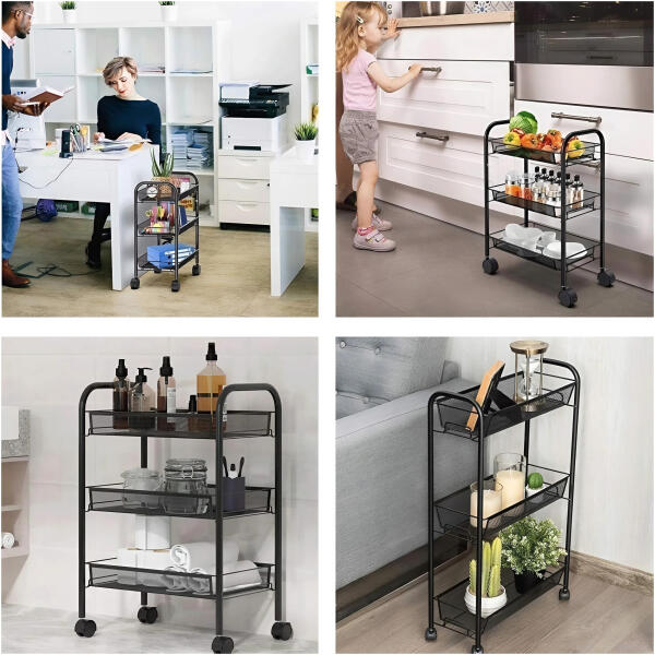 Metallhylle mobil baderom med 3 hyller hjul ModernHome Svart - Bilde 2
