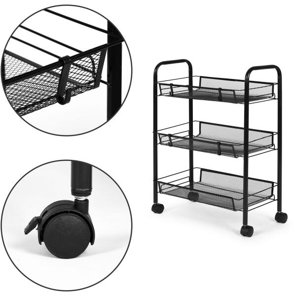 Metallhylle mobil baderom med 3 hyller hjul ModernHome Svart - Bilde 5
