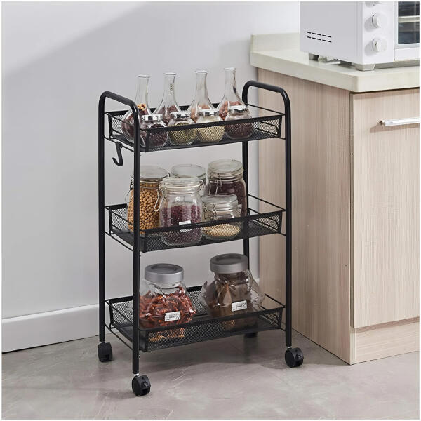 Metallhylle mobil baderom med 3 hyller hjul ModernHome Svart - Bilde 7