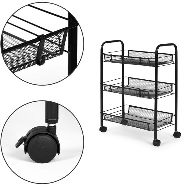 Metallhylle mobil baderom med 3 hyller hjul ModernHome Svart - Bilde 8