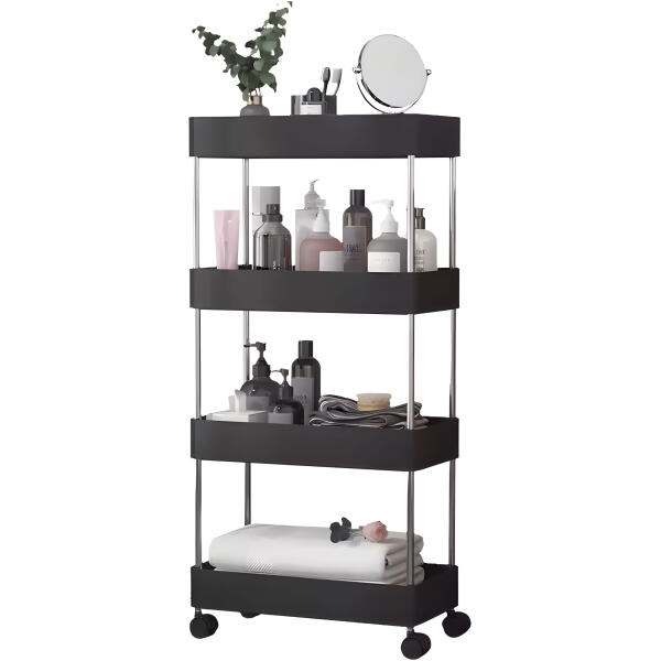 Plast hylle til badet med 4 hyller hjul ModernHome Svart - Bilde 7