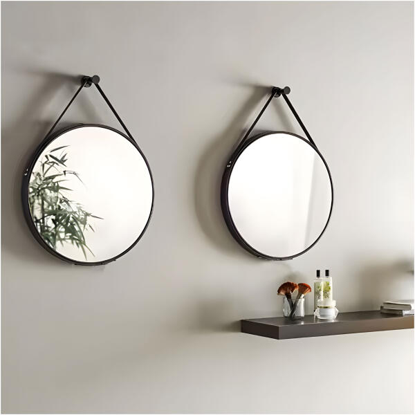 Rundt veggspeil 80 cm hengende på stropp moderne ramme ModernHome Svart - Bilde 5