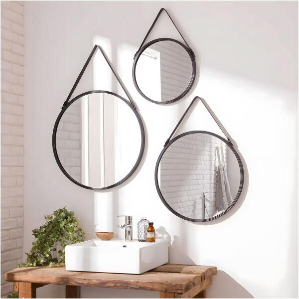 Rundt veggspeil 80 cm hengende på stropp moderne ramme ModernHome Svart - Bilde 6