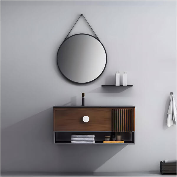 Rundt veggspeil 80 cm hengende på stropp moderne ramme ModernHome Svart - Bilde 7
