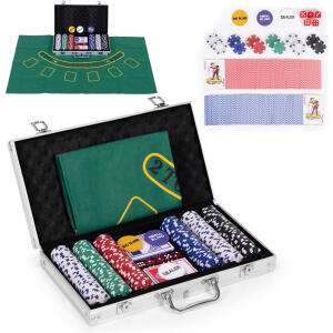 Poker Blackjack sett 300 sjetonger 2 kortstokker spillmatte koffert