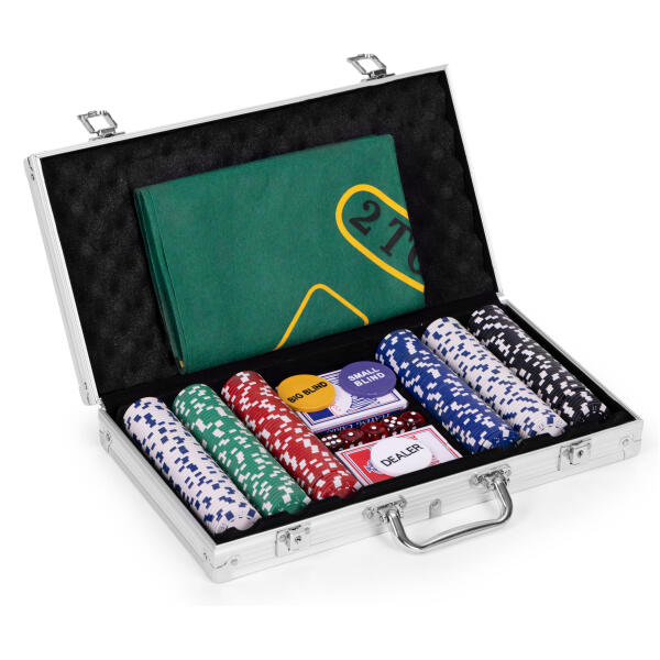 Poker Blackjack sett 300 sjetonger 2 kortstokker spillmatte koffert - Bilde 2