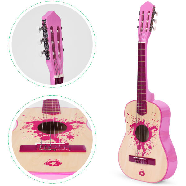 Gitar for barn stor 30 tre 6 strenger metall og nylon ECOTOYS Rosa - Bilde 7