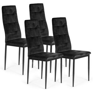 Sett med 4 stk spisestuestoler polstrede velur Svart