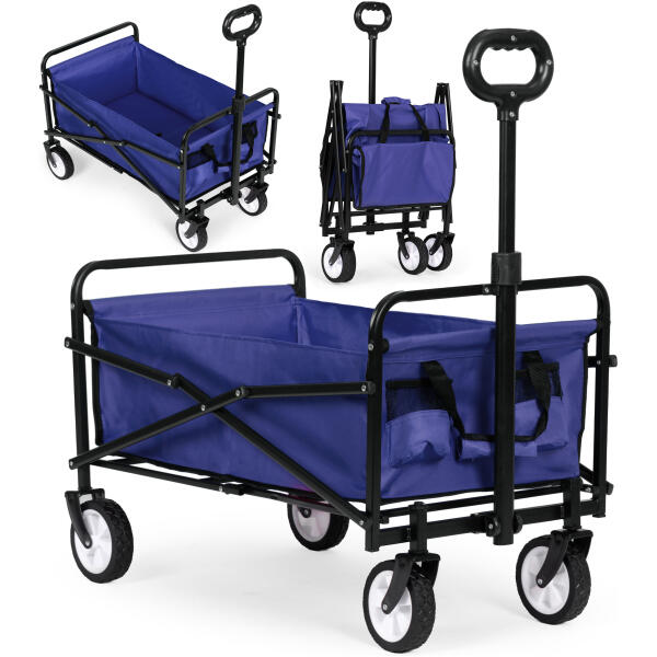 Sammenleggbar stor transportvogn hagevogn strandvogn 48x90 cm MultiGarden Blå
