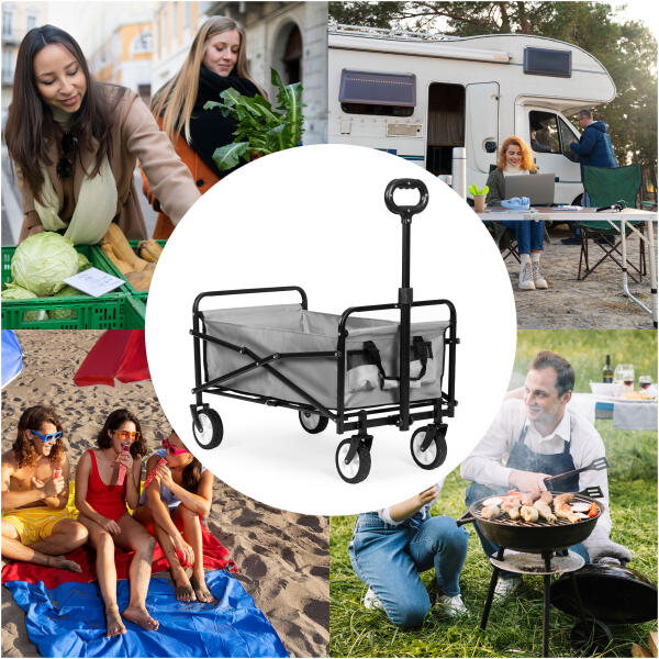 Sammenleggbar stor transportvogn hagevogn strandvogn 48x90 cm MultiGarden Grå - Bilde 6