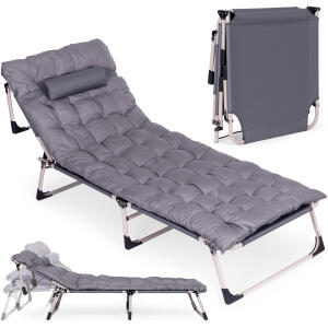 Sammenleggbar fiskestol hagesolseng med madrass og pute Grå MultiGarden