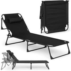 Sammenleggbar fiskestol hagesolseng med madrass og pute Svart MultiGarden