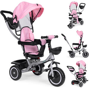 Trehjulssykkel barnevogn 2i1 roterbart sete sammenleggbar kalesje ECOTOYS Rosa