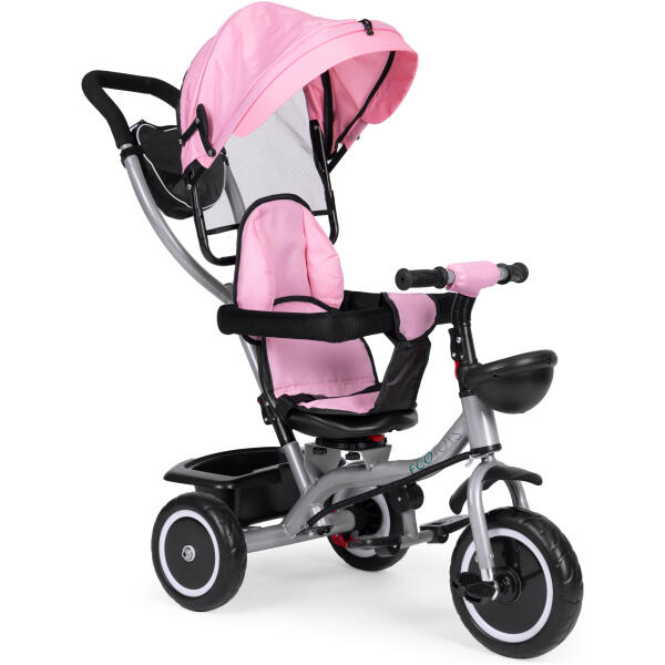 Trehjulssykkel barnevogn 2i1 roterbart sete sammenleggbar kalesje ECOTOYS Rosa - Bilde 2