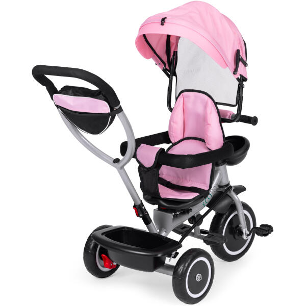 Trehjulssykkel barnevogn 2i1 roterbart sete sammenleggbar kalesje ECOTOYS Rosa - Bilde 3