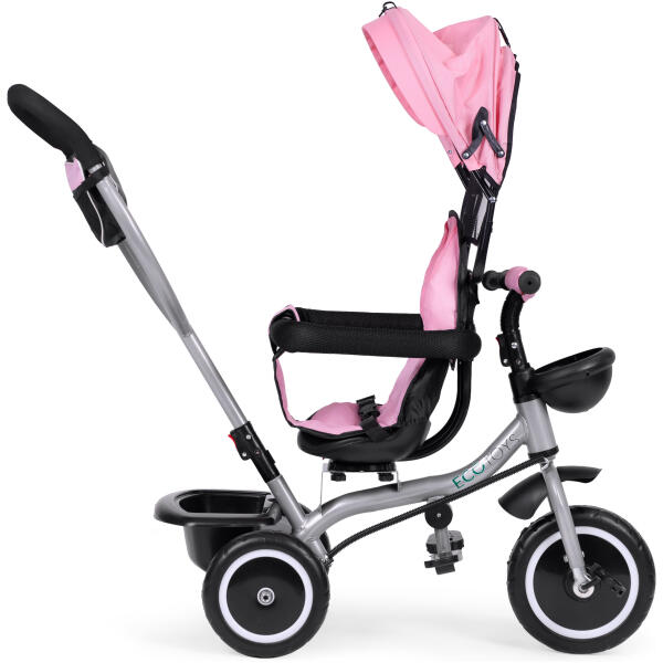 Trehjulssykkel barnevogn 2i1 roterbart sete sammenleggbar kalesje ECOTOYS Rosa - Bilde 5