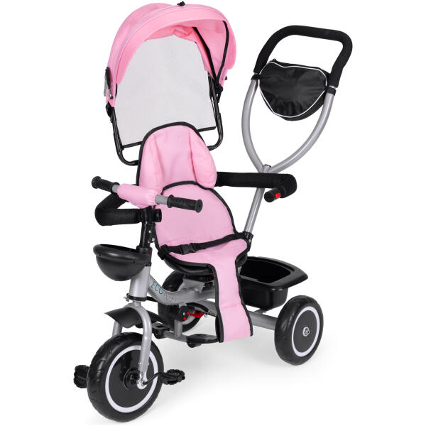 Trehjulssykkel barnevogn 2i1 roterbart sete sammenleggbar kalesje ECOTOYS Rosa - Bilde 6
