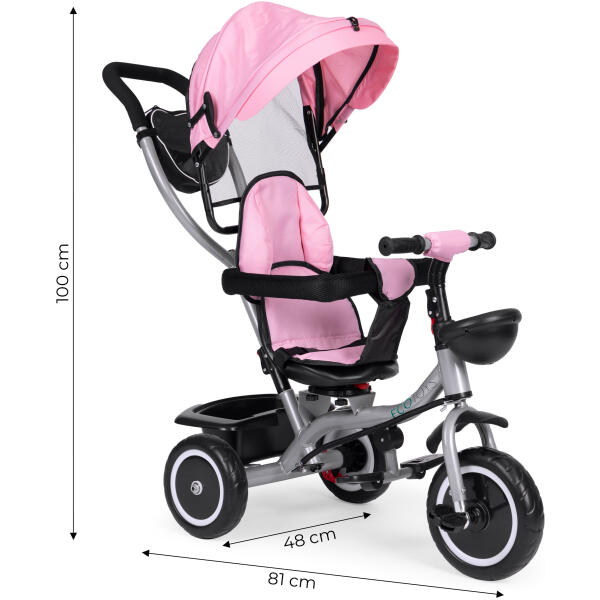 Trehjulssykkel barnevogn 2i1 roterbart sete sammenleggbar kalesje ECOTOYS Rosa - Bilde 7