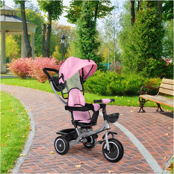 Trehjulssykkel barnevogn 2i1 roterbart sete sammenleggbar kalesje ECOTOYS Rosa - Bilde 8