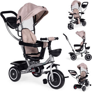 Trehjulssykkel barnevogn 2-i-1 roterbart sete sammenleggbar kalesje ECOTOYS Beige