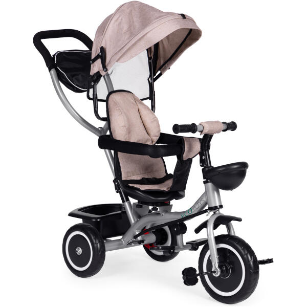 Trehjulssykkel barnevogn 2-i-1 roterbart sete sammenleggbar kalesje ECOTOYS Beige - Bilde 2