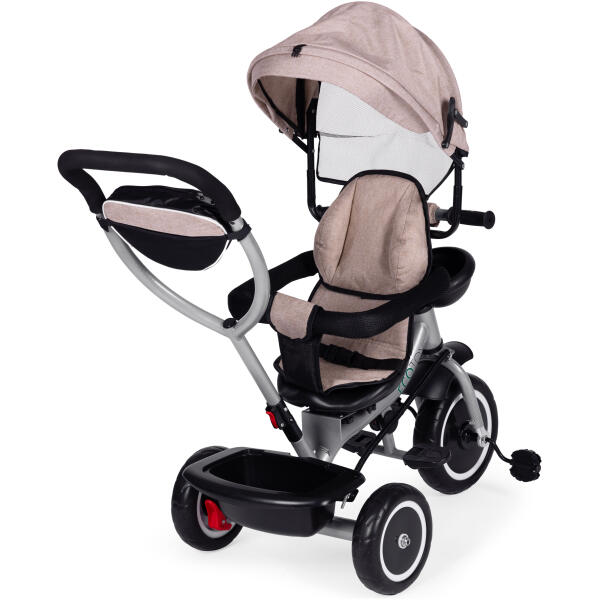 Trehjulssykkel barnevogn 2-i-1 roterbart sete sammenleggbar kalesje ECOTOYS Beige - Bilde 3
